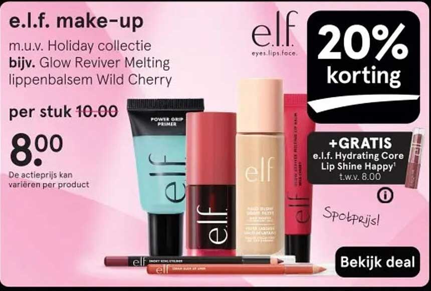 e.l.f. make-up m.u.v. Holiday collectie bijv. Glow Reviver Melting lippenbalsem Wild Cherry