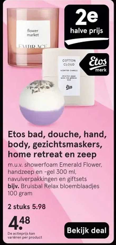 Etos bad, douche, hand, body, gezichts- en handzeep, home retreat en zeep