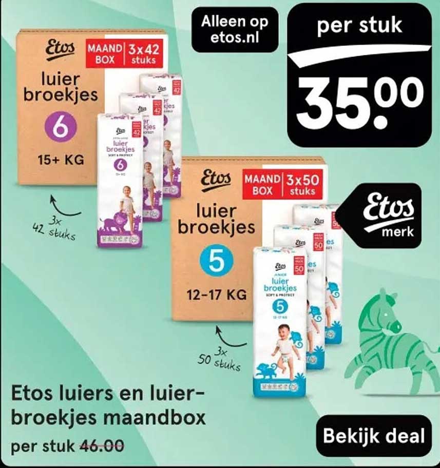 Etos luiers en luierbroekjes maandelijks box