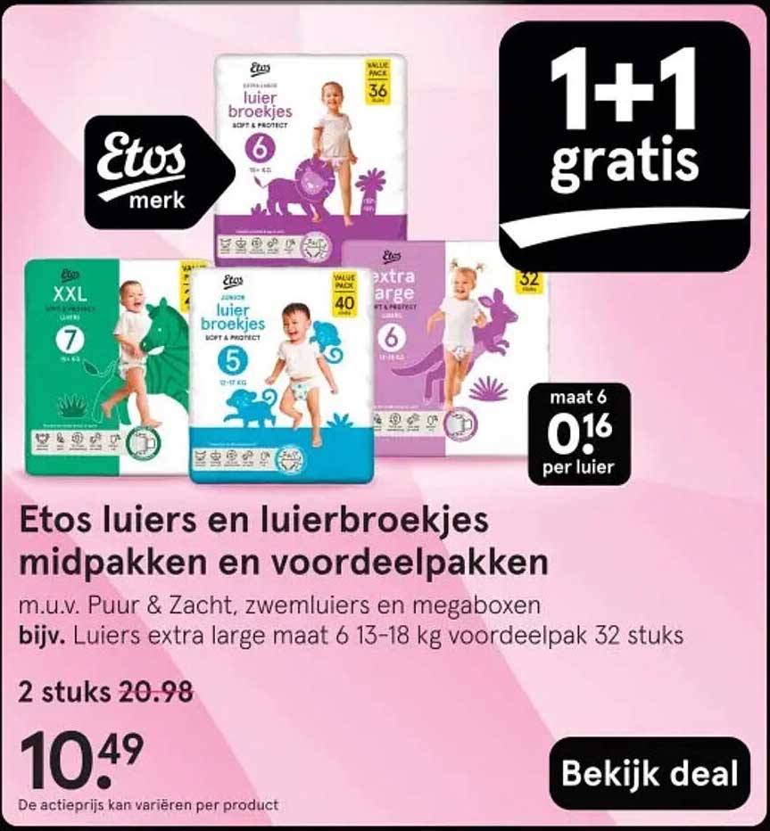 Etos luiers en luierbroekjes midpakken en voordeelpakketten