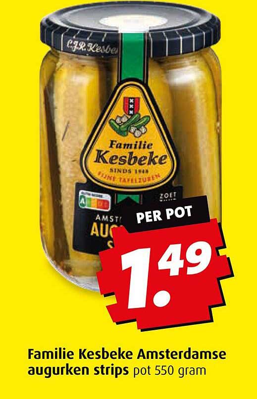 Familie Kesbeke Amsterdamse augurken strips pot 550 gram