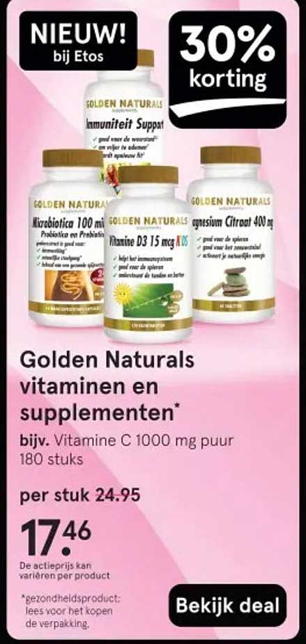 Golden Naturals vitaminen en supplementen* bijv. Vitamine C 1000 mg puur 180 stuks
