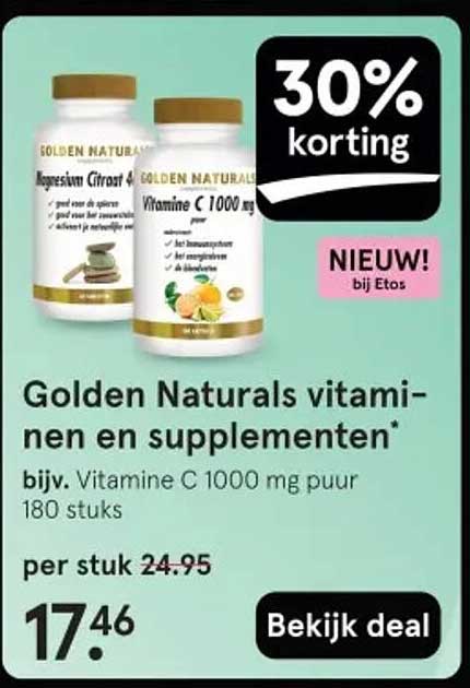 Golden Naturals vitamines en supplementen* bijv. Vitamine C 1000 mg puur 180 stuks