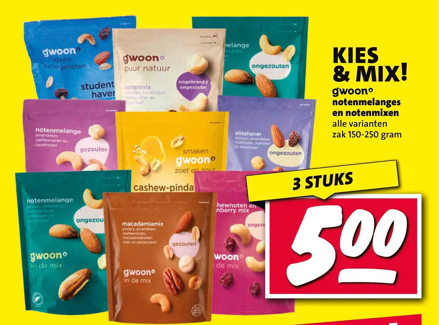 gwoon® notenmelanges en notenmixen 3 stuks voor €5,00