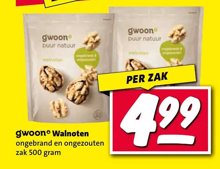 gwoon® Walnoten ongebrand en ongezouten zak 500 gram