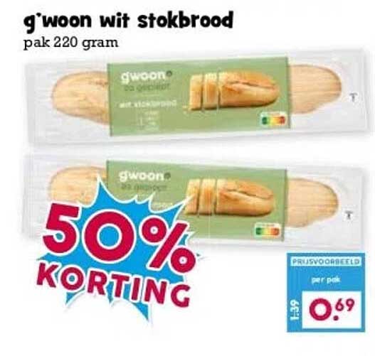 g'woon wit stokbrood pak 220 gram