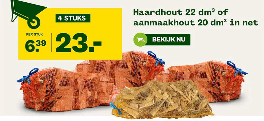 Haardhout 22 dm³ of aanmaakhout 20 dm³ in net