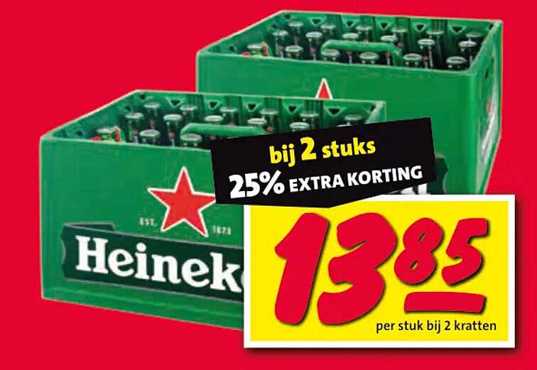 Heineken bier bij 2 stuks - 25% extra korting