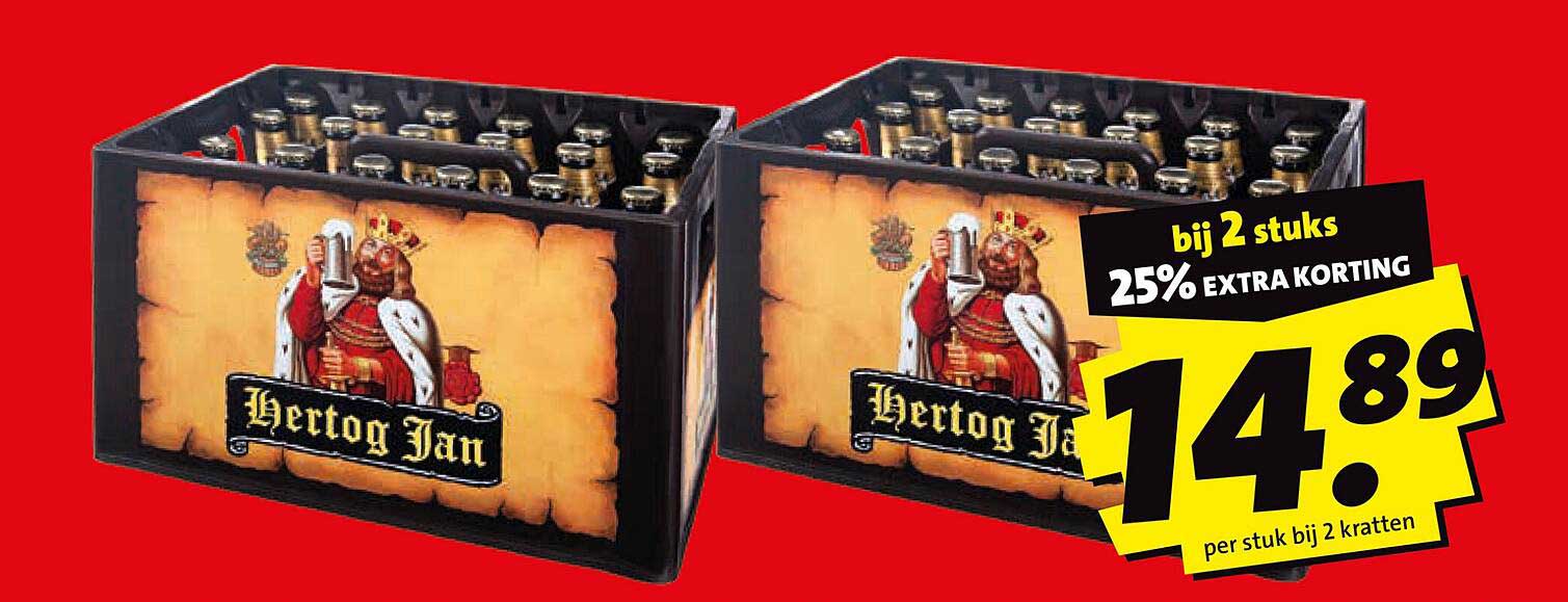 Hertog Jan Bier 2 kratten voor 14.89 per stuk bij 2 kratten