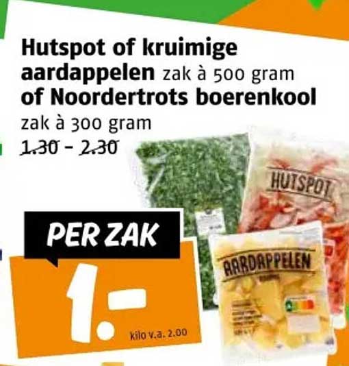Hutspot of kruimige aardappelen zak à 500 gram of Noordertrots boerenkool zak à 300 gram