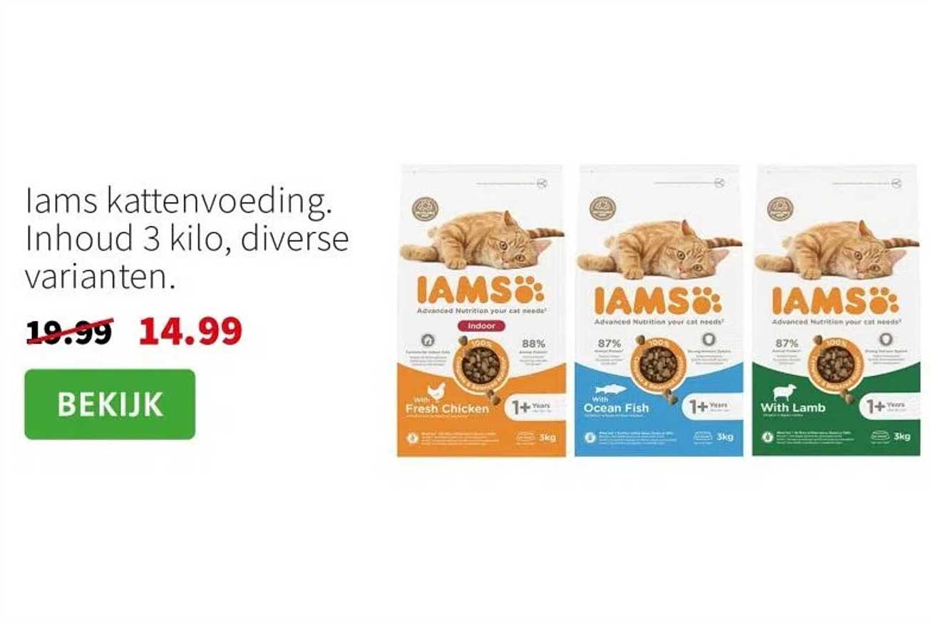 IAMS kattenvoeding. Inhoud 3 kilo, diverse varianten.