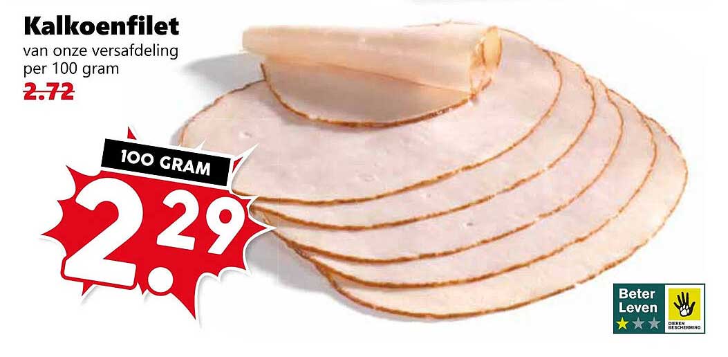 Kalkoenfilet van onze versafdeling per 100 gram