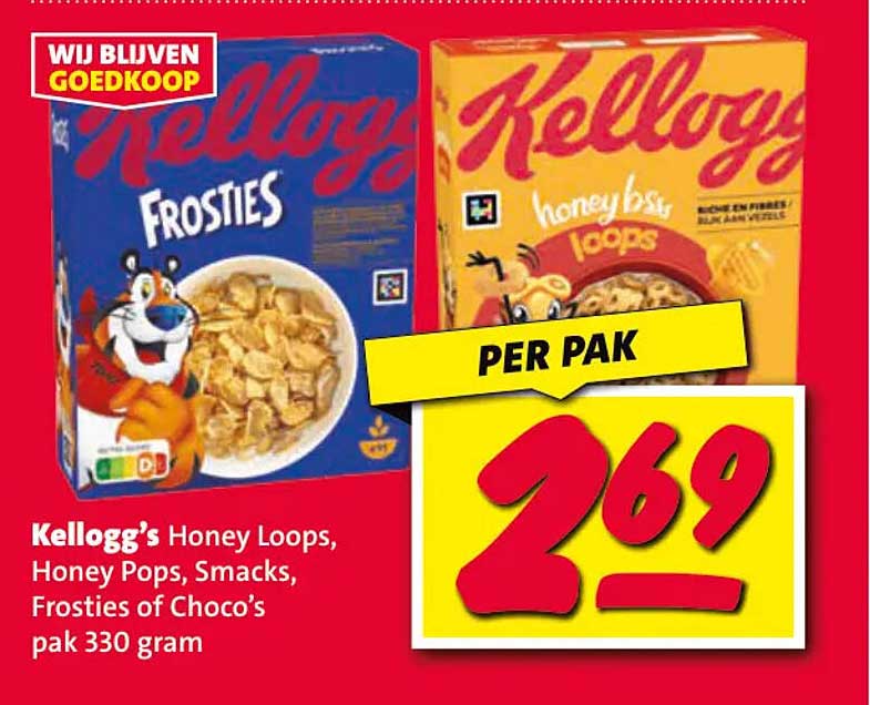 Kellogg’s Honey Loops, Honey Pops, Smacks, Frosties of Choco’s pak 330 gram