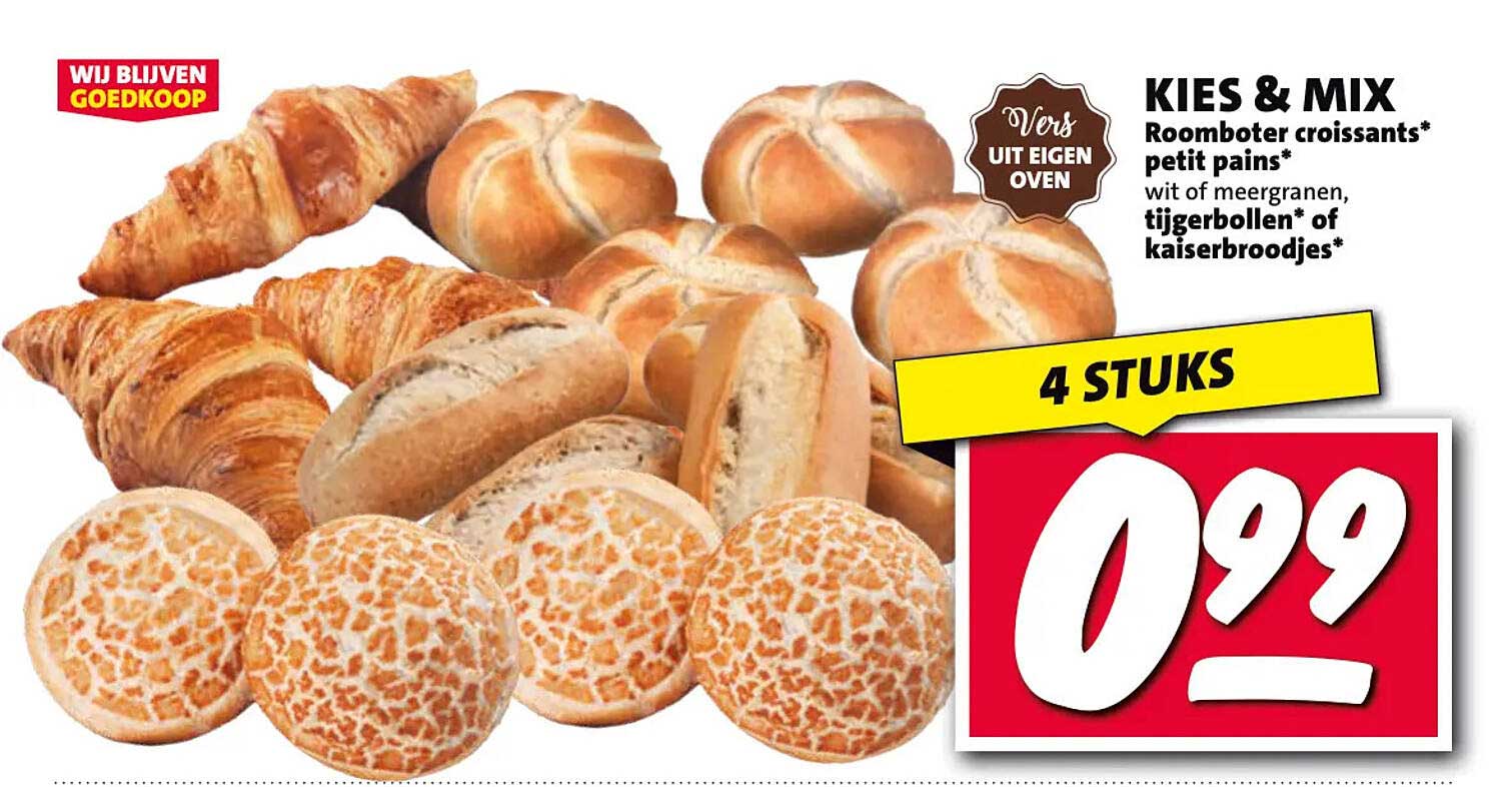 KIES & MIX Roomboter croissants* petit pains* wit of meergranen, tijgerbollen* of kaiserbroodjes*