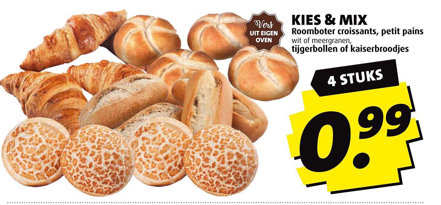 KIES & MIX Roomboter croissants, petit pains wit of meergranen, tijgerbollen of kaiserbroodjes