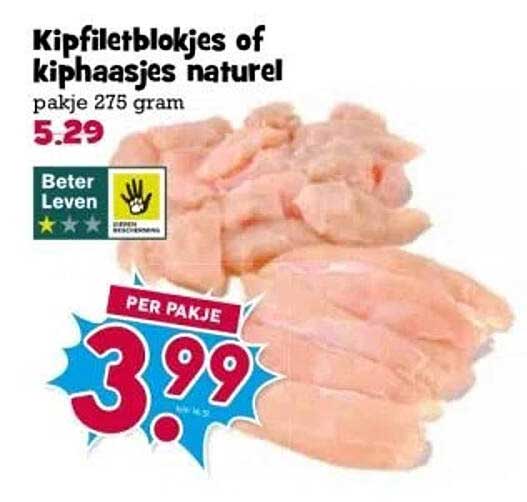 Kipfiletblokjes of kiphaasjes natuur