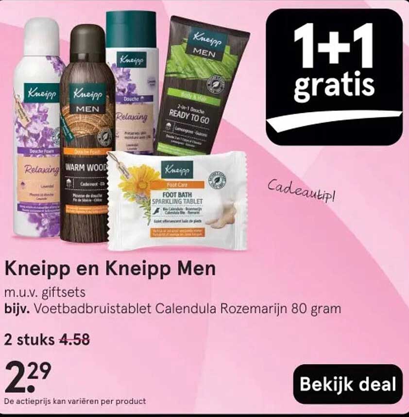 Kneipp en Kneipp Men m.u.v. giftsets bijv. Voetbadbruistablet Calendula Rozemarijn 80 gram