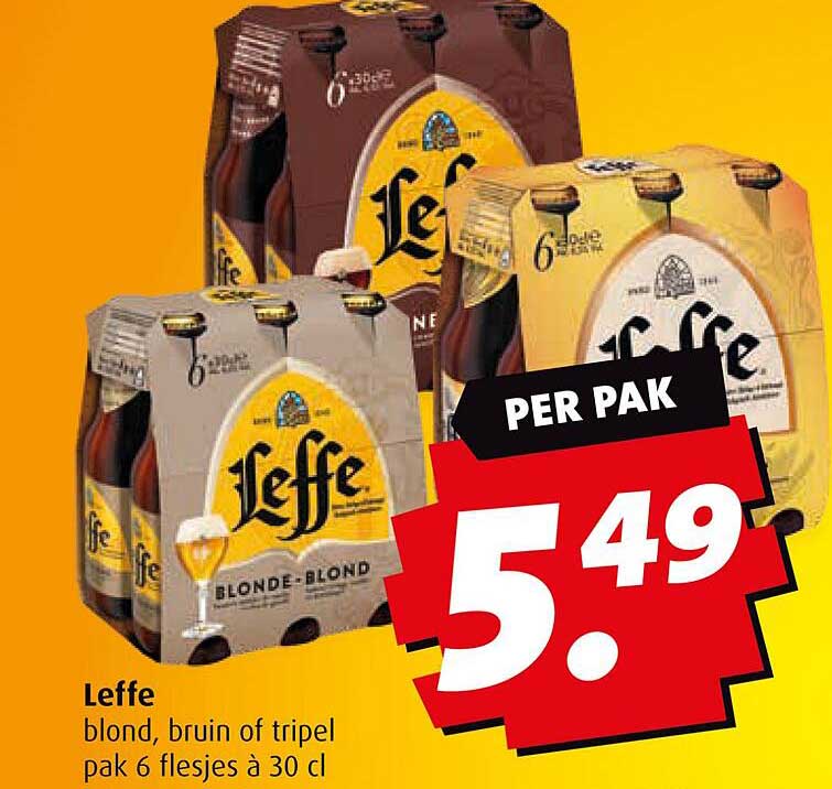 Leffe blond, bruin of tripel pak 6 flesjes à 30 cl