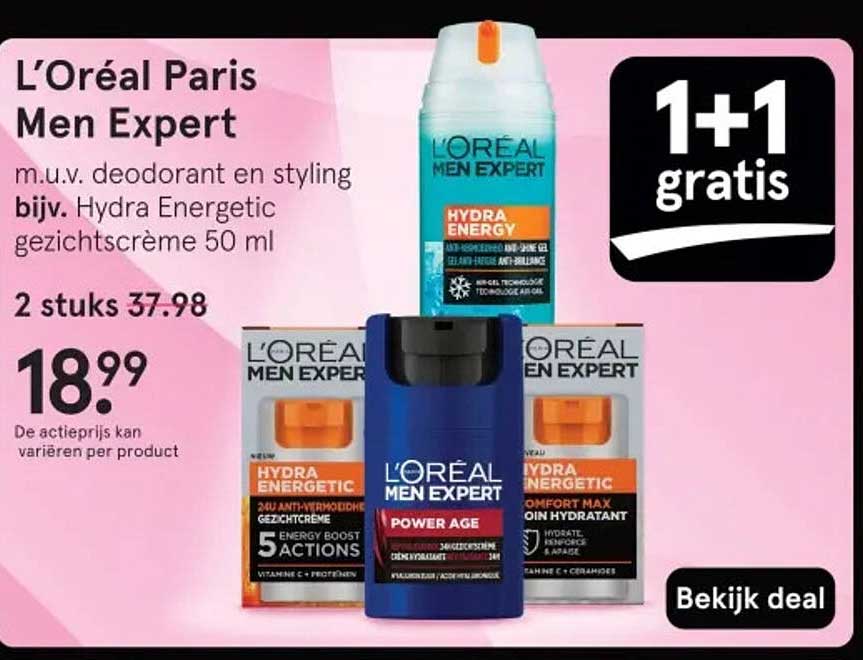 L’Oréal Paris Men Expert m.u.v. deodorant en styling bijv. Hydra Energetic gezichtscrème 50 ml