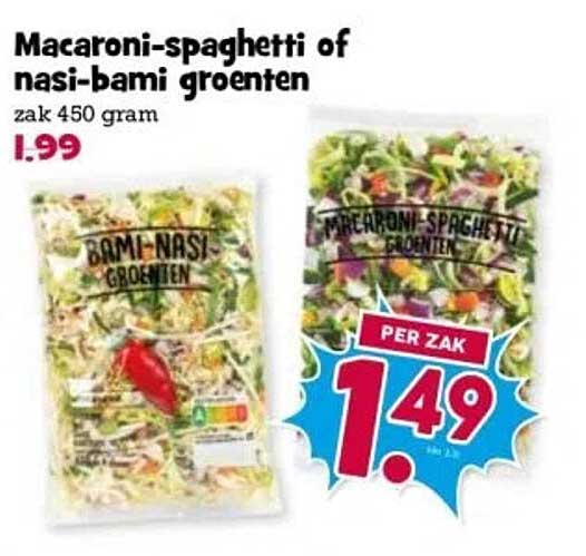 Macaroni-spaghetti of nasi-bami groenten