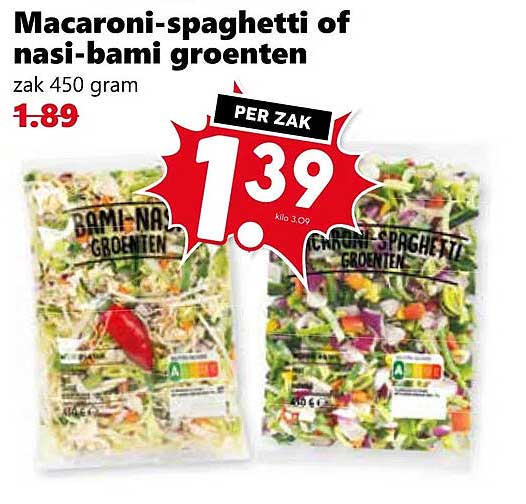 Macaroni-spaghetti of nasi-bami groenten