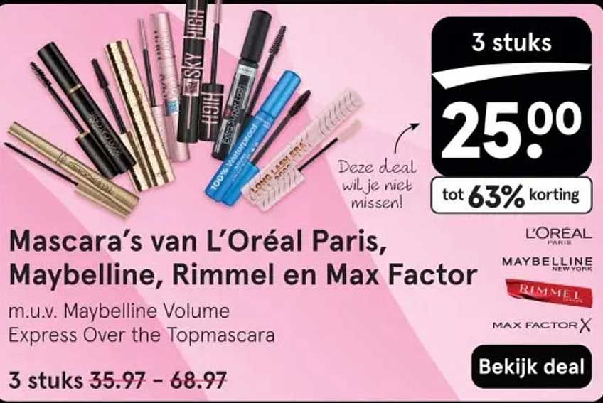 Mascara’s van L’Oréal Paris, Maybelline, Rimmel en Max Factor