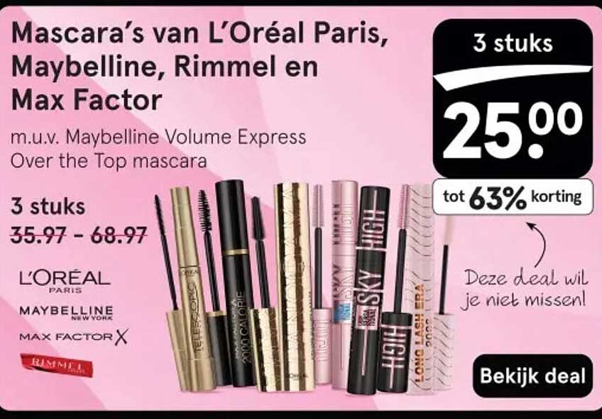 Mascara’s van L’Oréal Paris, Maybelline, Rimmel en Max Factor