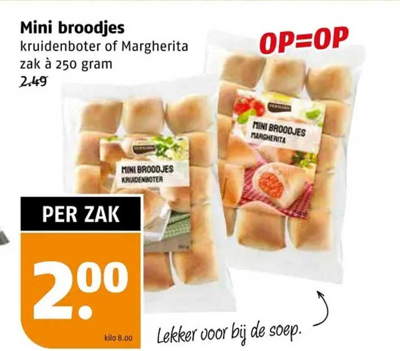 Mini broodjes kruidenboter of Margherita zak à 250 gram