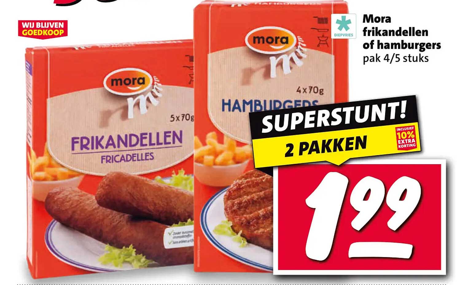 Mora frikandellen of hamburgers pak 4/5 stuks