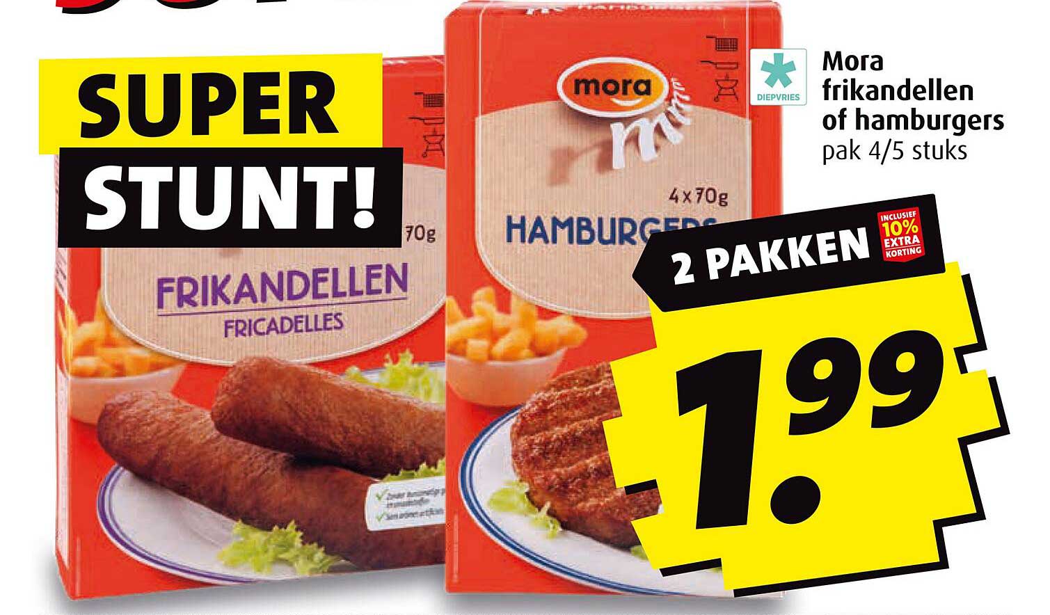Mora frikandellen of hamburgers pak 4/5 stuks