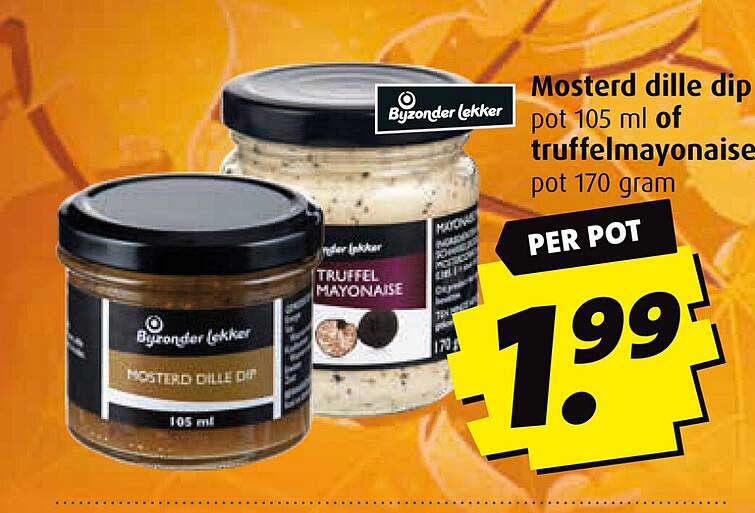 Mosterd dille dip pot 105 ml of truffelmayonaise pot 170 gram