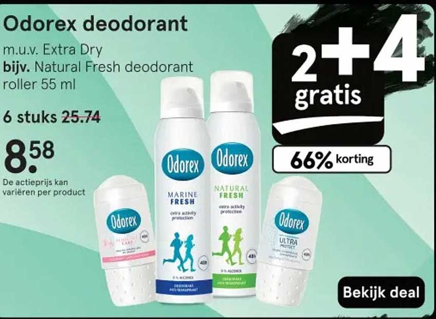 Odorex deodorant m.u.v. Extra Dry bijv. Natural Fresh deodorant roller 55 ml