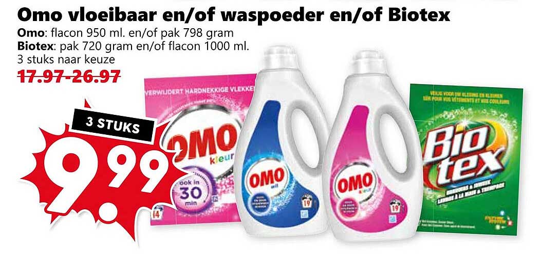 Omo vloeibaar en/of waspoeder en/of Biotex