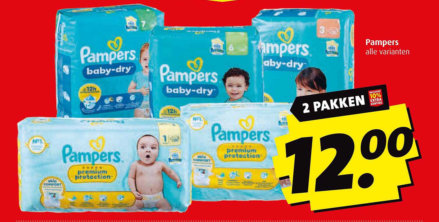 Pampers 2 pakken voor €12,00