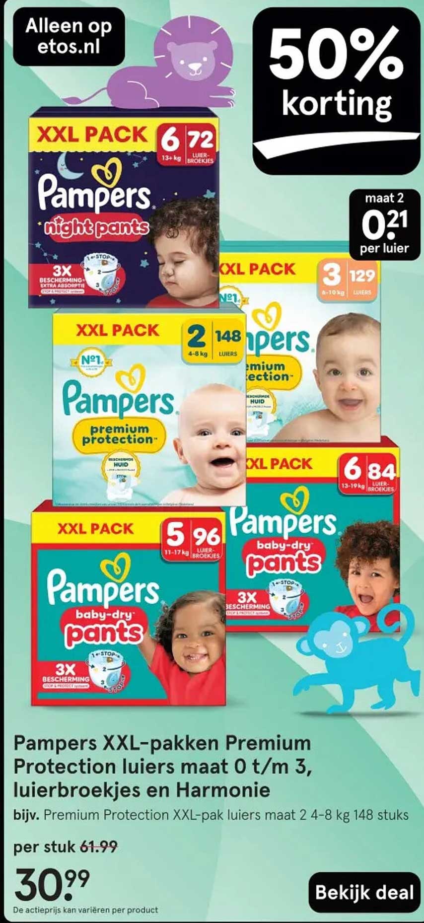 Pampers XXL-pakken Premium Protection luiers maat 0 t/m 3, luierbroekjes en Harmonies