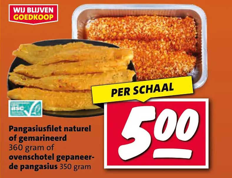 Pangasiusfilet natuur of gemarineerd 360 gram of ovenschotel gepaneerde pangasius 350 gram