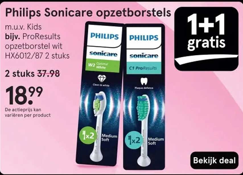 Philips Sonicare opzetborstels m.u.v. Kids bijv. ProResults opzetborstel wit HX6012/87 2 stuks