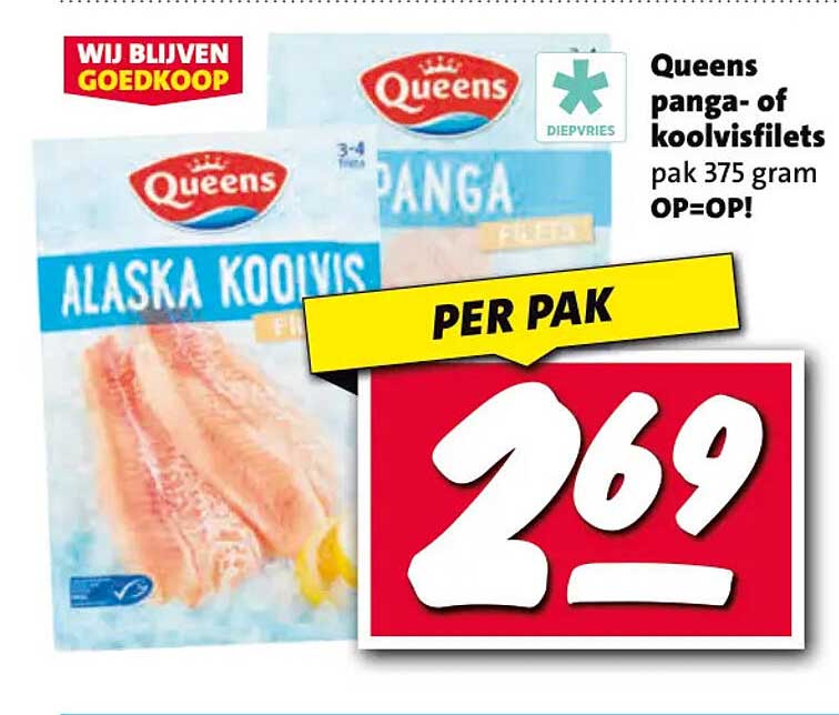 Queens panga- of koolvisfilets pak 375 gram OP=OP!