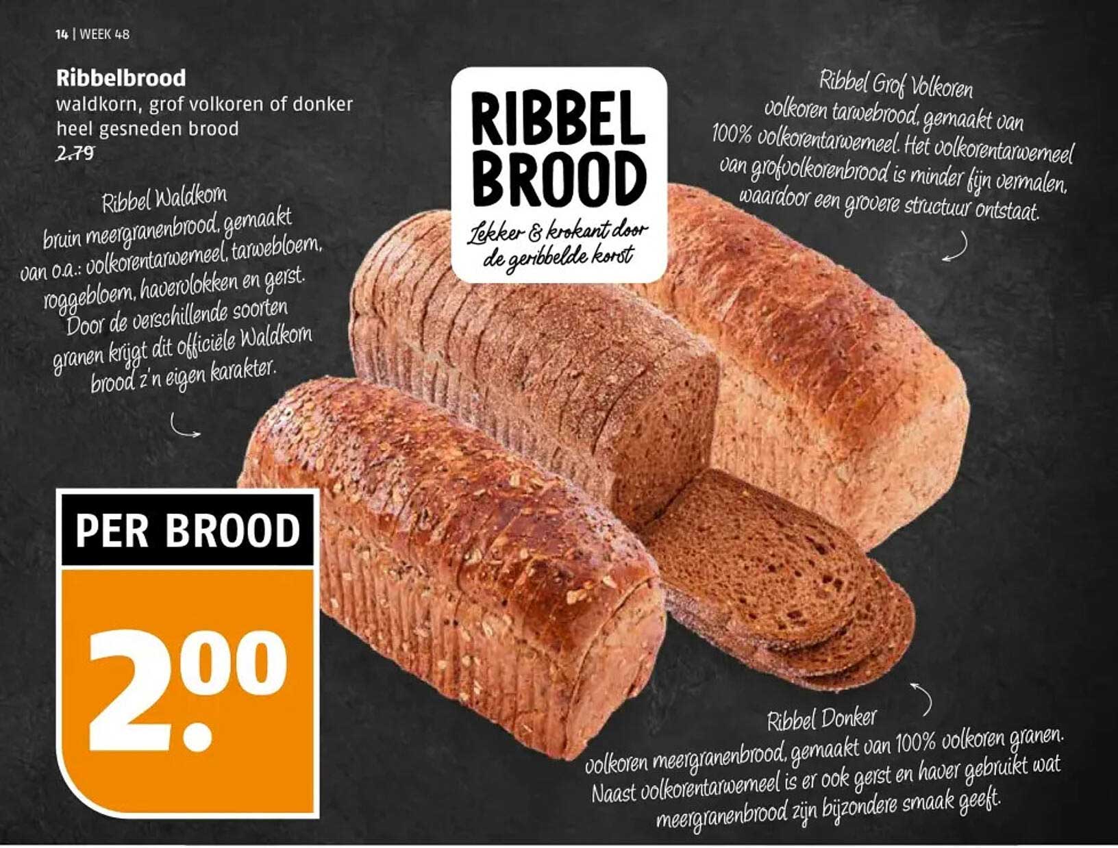 Ribbelbrood waldkorn, grof volkoren of donker heel gesneden brood