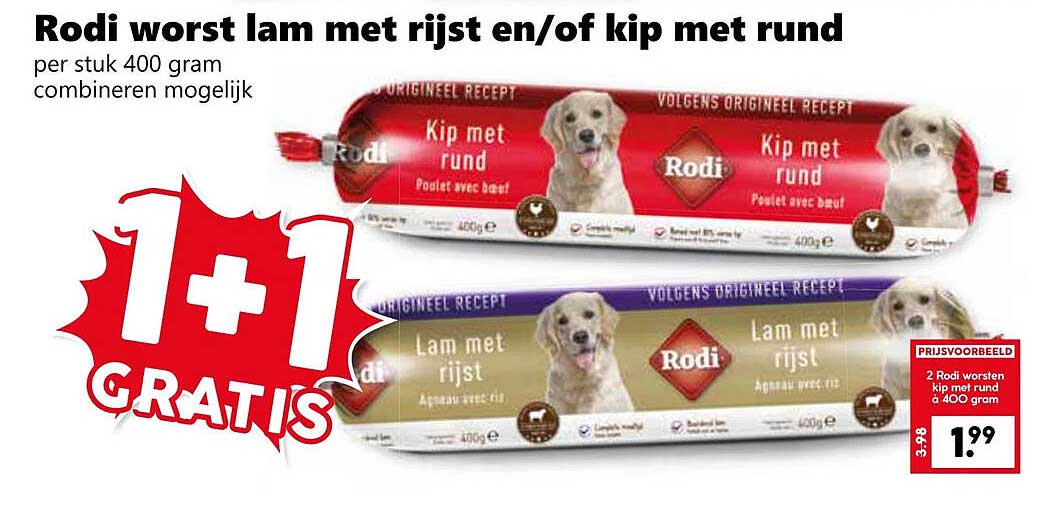 Rodi worst lam met rijst en/of kip met rund