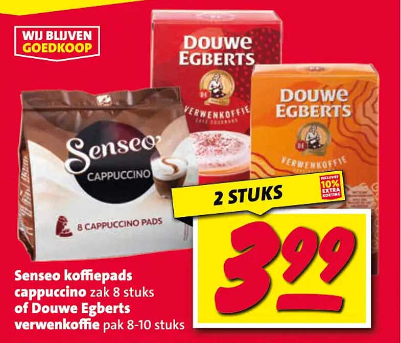 Senseo koffiepads cappuccino zak 8 stuks of Douwe Egberts verwengkoffie pak 8-10 stuks