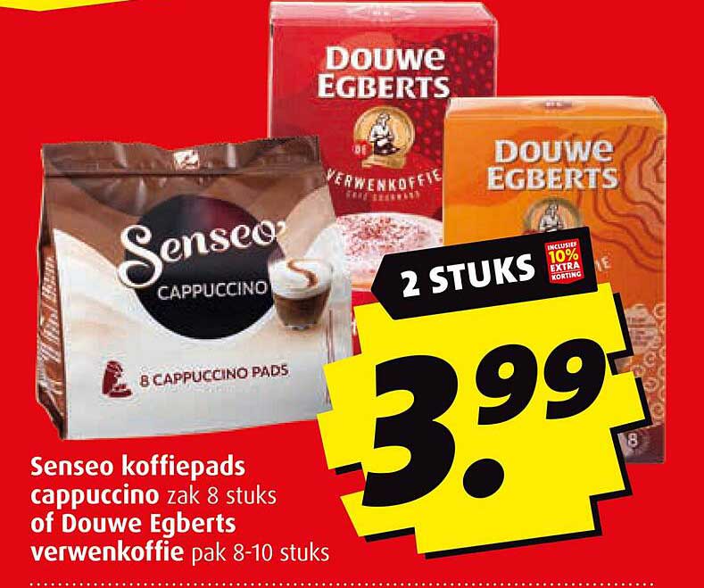 Senseo koffiepads cappuccino zak 8 stuks of Douwe Egberts verwenkoffie pak 8-10 stuks