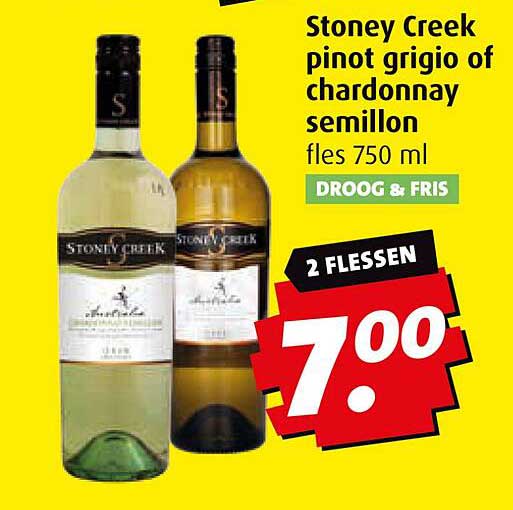 Stoney Creek pinot grigio of chardonnay semillon fles 750 ml