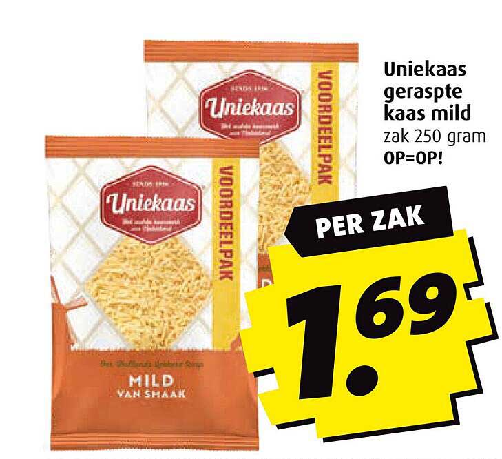 Uniekaas geraspte kaas mild zak 250 gram