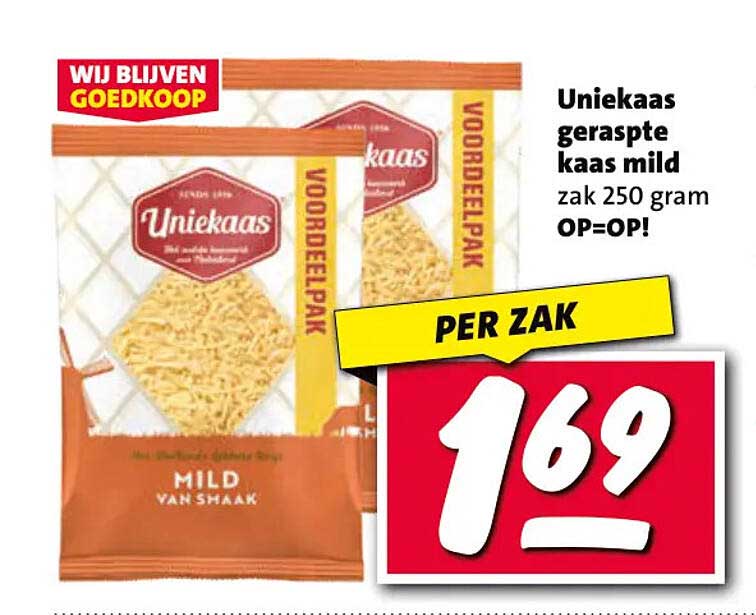 Uniekaas geraspte kaas mild zak 250 gram