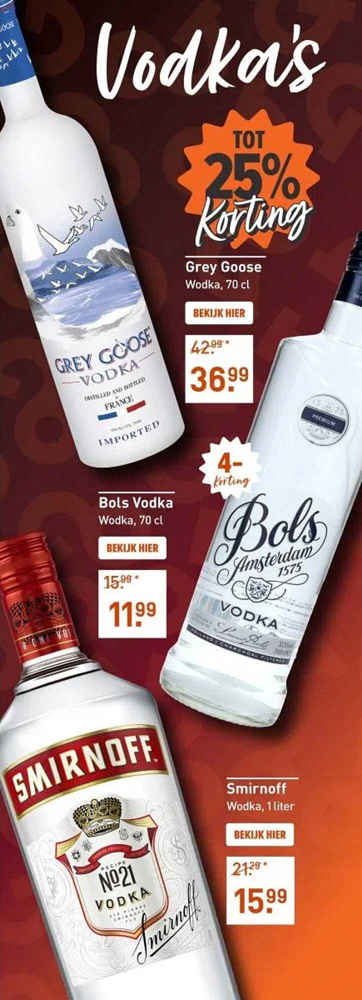 Vodka's tot 25% korting