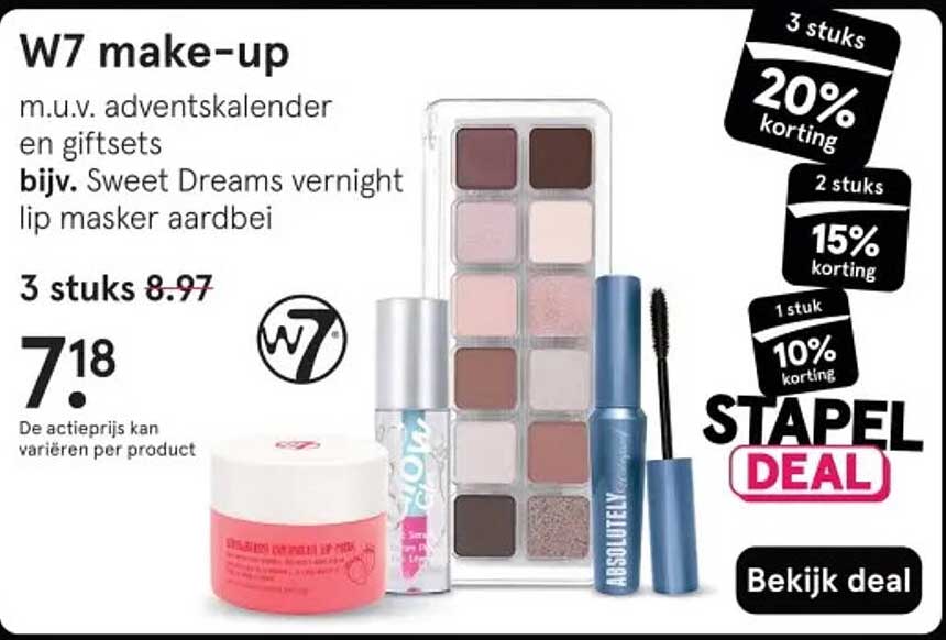 W7 make-up m.u.v. adventskalender en giftsets bijv. Sweet Dreams vernicht lip masker aardbei