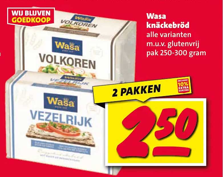 Wasa knäckebröd alle varianten m.u.v. glutenvrij pak 250-300 gram