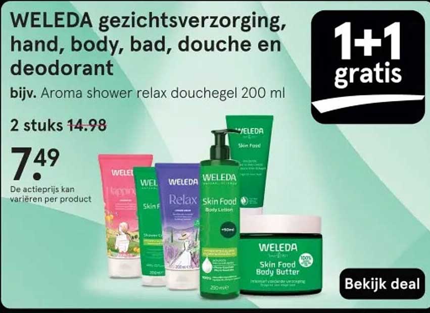 WELEDA gezichtsverzorging, hand, body, bad, douche en deodorant bijv. Aroma shower relax douchegel 200 ml