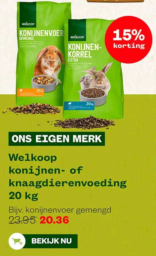 Welkoop konijnen- of knaagdiervoeding 20 kg